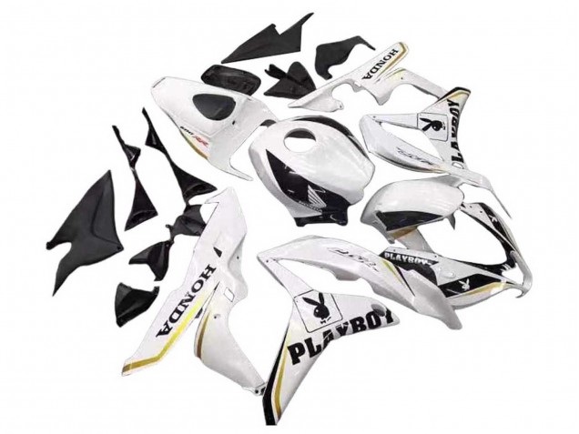 2007-2008 Honda CBR600RR Motorcycle Fairing - White Gold Glossy Black Playboy UK