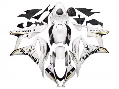 2007-2008 Honda CBR600RR Motorcycle Fairing - White Gold Glossy Black Playboy UK