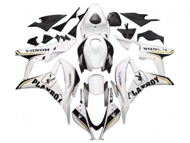 2007-2008 Honda CBR600RR Motorcycle Fairing - White Gold Glossy Black Playboy UK