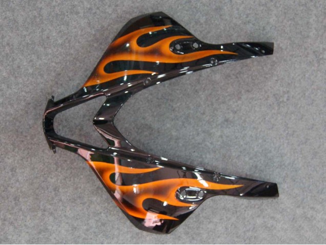 2007-2008 Honda CBR600RR Motorcycle Fairings - Glossy Black Orange Flame UK