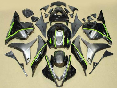 2009-2012 Honda CBR600RR Motorcycle Fairings - Silver Glossy Black with Fluorescent Green Lines UK
