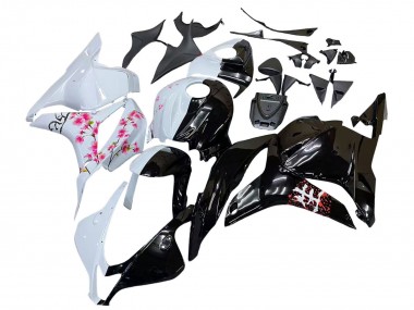 2009-2012 Honda CBR600RR Motorcycle Fairings - White Cherry Blossom Glossy Black UK