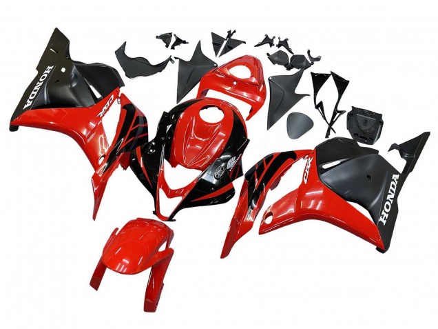2009-2012 Honda CBR600RR Motorcycle Fairings - Red Glossy Black Matte Black Stripe UK