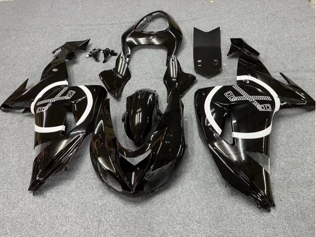 2006-2007 Kawasaki ZX10R Motorcycle Fairings - Glossy Black White Circle UK