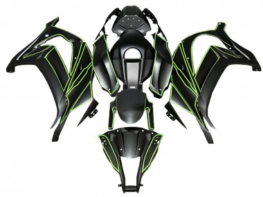 2008-2010 Kawasaki ZX10R Motorcycle Fairings - Matte Black Green Lines UK