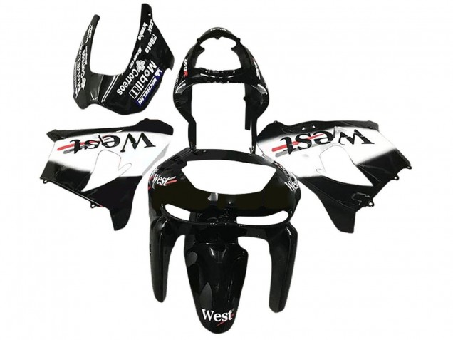 1998-1999 Kawasaki ZX6R Motorcycle Fairings - Glossy Black White West UK