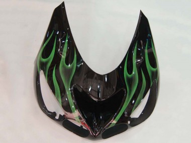 2006-2011 Kawasaki ZX14R ZZR1400 Motorcycle Fairing - Glossy Black Green Flame UK