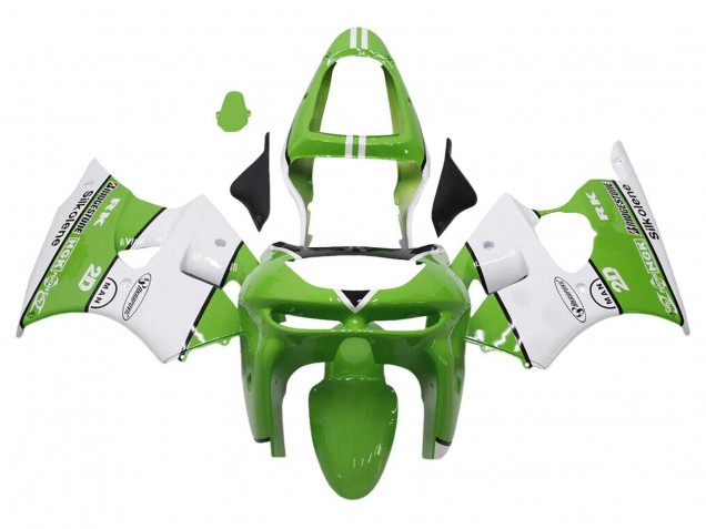 1998-1999 Kawasaki ZX6R Motorcycle Fairings - Green White Black Silkolene Bridgestone UK