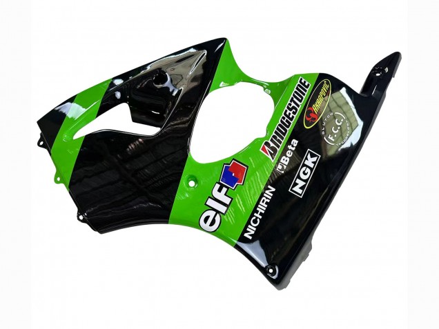 1998-1999 Kawasaki ZX6R Motorcycle Fairings - Green Glossy Black Elf Bridgestone UK