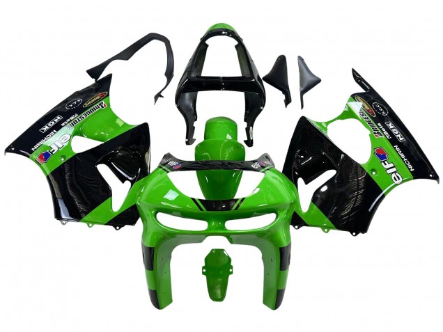1998-1999 Kawasaki ZX6R Motorcycle Fairings - Green Glossy Black Elf Bridgestone UK