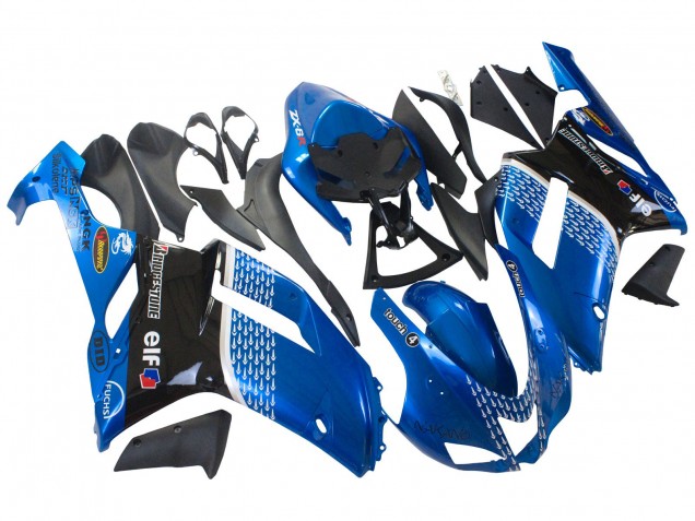 2007-2008 Kawasaki ZX6R Motorcycle Fairings - Black Blue Elf UK