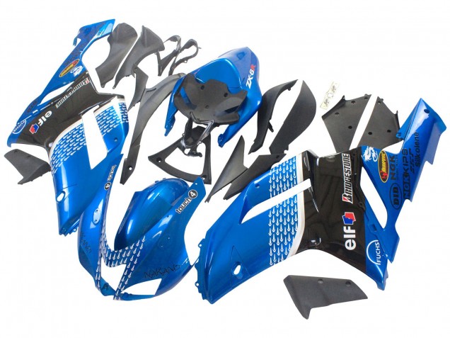 2007-2008 Kawasaki ZX6R Motorcycle Fairings - Black Blue Elf UK