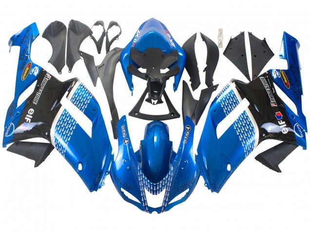 2007-2008 Kawasaki ZX6R Motorcycle Fairings - Black Blue Elf UK