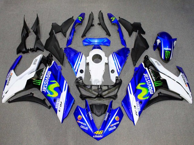 2015-2018 Yamaha YZF R3/R25 Motorcycle Fairings - White Blue Green MoviStar Monster UK
