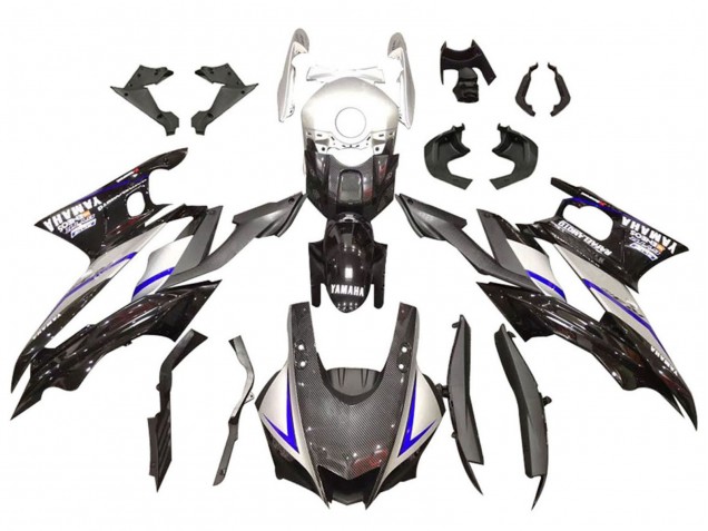 2019-2021 Yamaha YZF R3/R25 Motorcycle Fairings - Silver Glossy Black Carbon Fiber Style UK