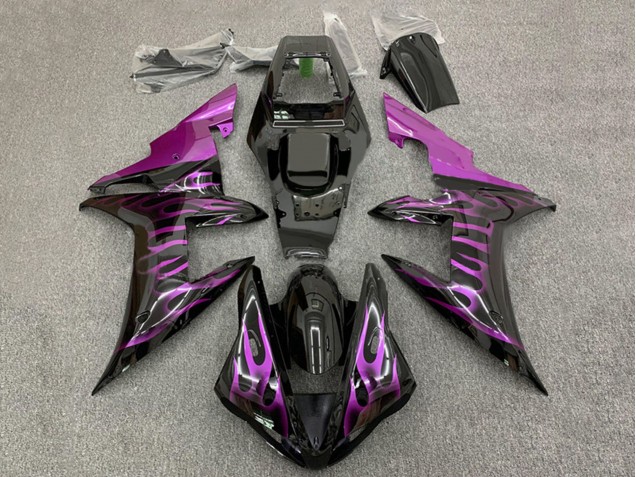 2002-2003 Yamaha YZF 1000 R1 Motorcycle Fairings - Glossy Black Purple Flame UK