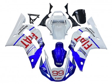 1998-2002 Yamaha YZF 600 R6 Motorcycle Fairings - White Blue Red Fiat 99 UK