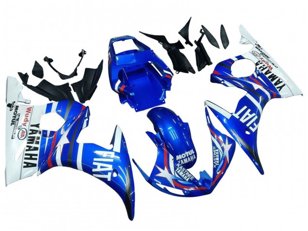 2003-2004 Yamaha YZF R6 Motorcycle Fairings - White Blue Fiat Motul Kastinee UK