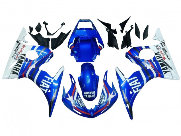2003-2004 Yamaha YZF R6 Motorcycle Fairings - White Blue Fiat Motul Kastinee UK