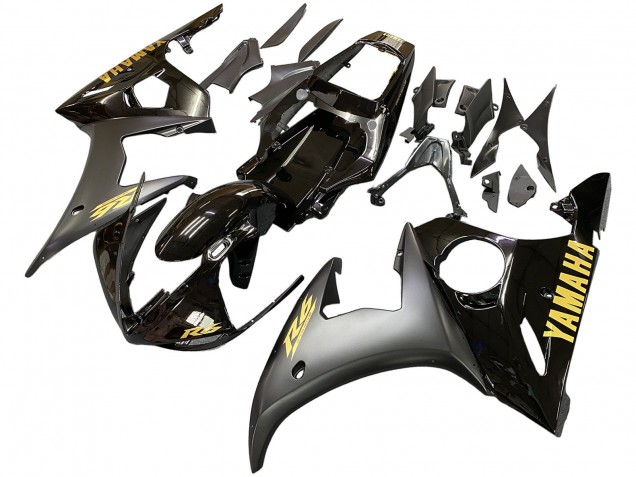2003-2004 Yamaha YZF R6 Motorcycle Fairings - Glossy Black Matte Black Gold Decals UK