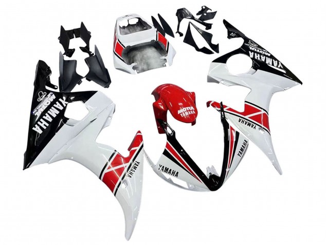 2003-2004 Yamaha YZF R6 Motorcycle Fairings - White Red Glossy Black Motul UK