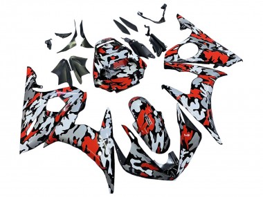 2003-2004 Yamaha YZF R6 Motorcycle Fairings - Black Red Grey Camouflage UK