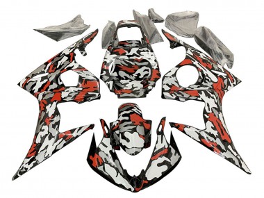 2003-2004 Yamaha YZF R6 Motorcycle Fairings - Black Red Grey Camouflage UK