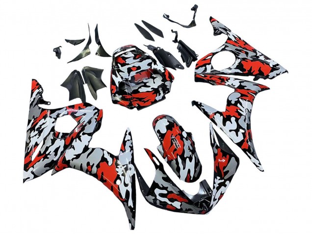 2005 Yamaha YZF 600 R6 Motorcycle Fairings - Black Red Grey Camouflage UK