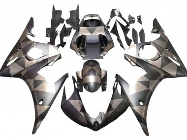 2005 Yamaha YZF 600 R6 Motorcycle Fairings - Matte Black Grey Geometric UK