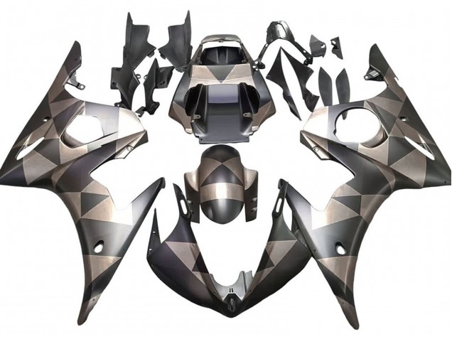 2005 Yamaha YZF 600 R6 Motorcycle Fairings - Matte Black Grey Geometric UK