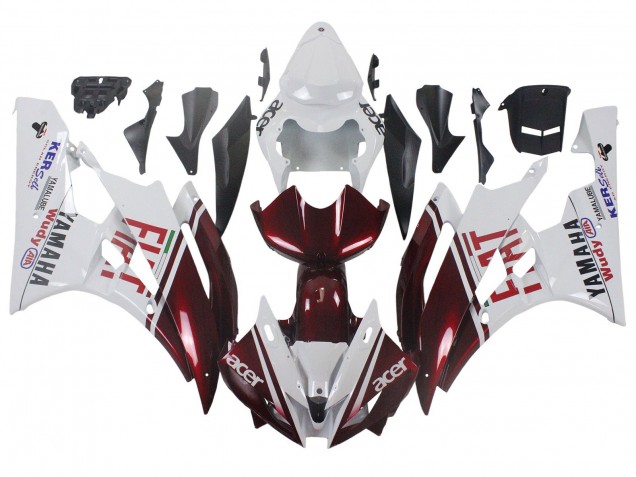 2006-2007 Yamaha YZF 600 R6 Motorcycle Fairings - White Maroon Red Fiat Acer Yamalube UK