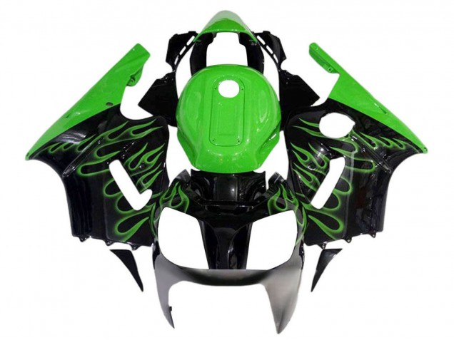2002-2006 Kawasaki ZX12R Motorcycle Fairings - Glossy Black Green Flame UK