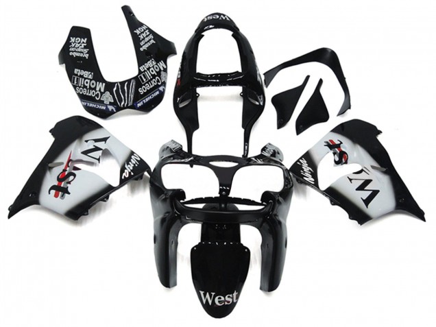 2002-2003 Kawasaki ZX9R Motorcycle Fairings - Glossy Black White West UK
