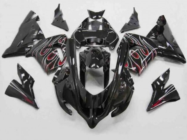 2004-2005 Kawasaki ZX10R Motorcycle Fairings - Black Red White Flame UK