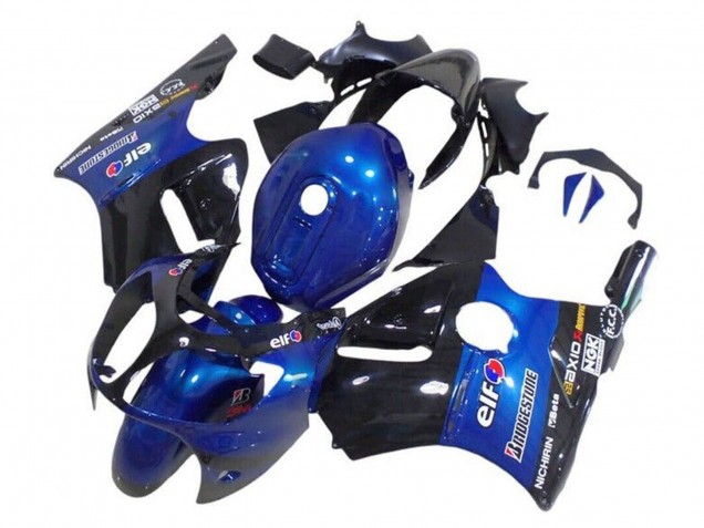 2002-2006 Kawasaki ZX12R Motorcycle Fairings - Blue Glossy Black Elf Bridgestone UK