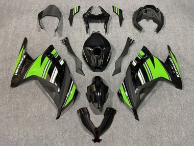 2013-2024 Kawasaki EX300 Motorcycle Fairings - Glossy Black Green White Stripe UK