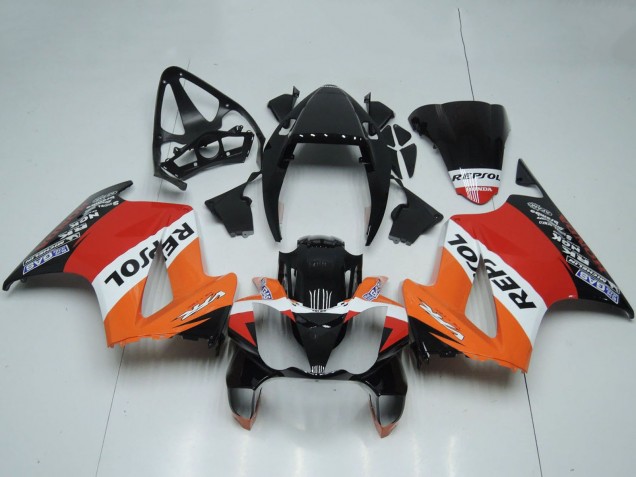 2002-2013 Honda VFR 800 Motorcycle Fairings - Orange White Red Glossy Black Repsol UK