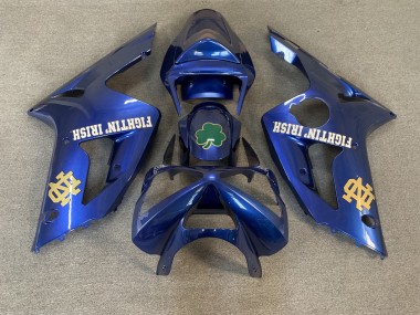 2003-2004 Kawasaki ZX6R Motorcycle Fairings - Blue Green Gold White Fighting Irish UK