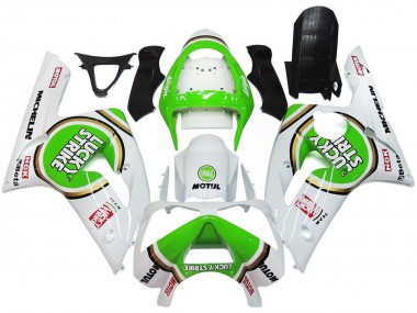 2003-2004 Kawasaki ZX6R Motorcycle Fairings - White Green Motul Lucky Strike UK