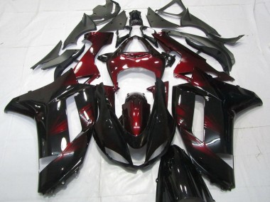 2007-2008 Kawasaki ZX6R Motorcycle Fairings - Black Dark Red UK