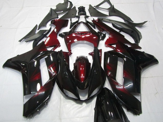 2007-2008 Kawasaki ZX6R Motorcycle Fairings - Black Dark Red UK