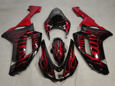 2007-2008 Kawasaki ZX6R Motorcycle Fairings - Black Red Flame UK