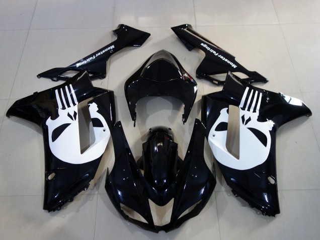 2007-2008 Kawasaki ZX6R Motorcycle Fairings - Black White Skull UK