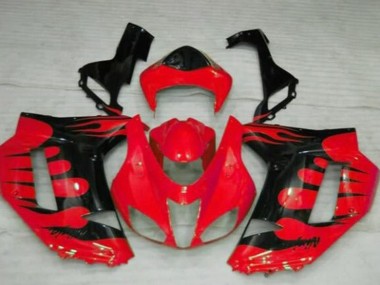 2007-2008 Kawasaki ZX6R Motorcycle Fairings - Red Black Flame UK