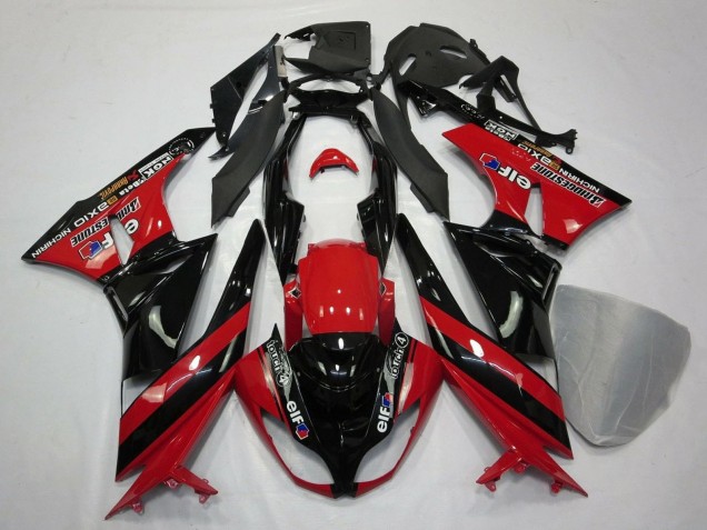 2009-2012 Kawasaki ZX6R Motorcycle Fairings - Red Glossy Black Elf Touch4 Bridgestone UK