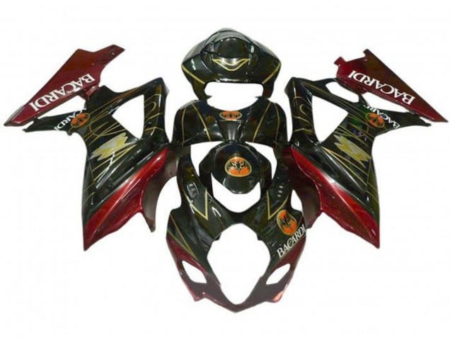 2005-2006 Suzuki GSXR 1000 Motorcycle Fairings - Black Red Gold BACARDI UK