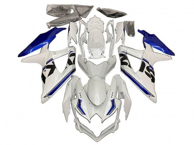 2008-2010 Suzuki GSXR 600 / GSXR 750 Motorcycle Fairings - White Blue Black Stripe UK