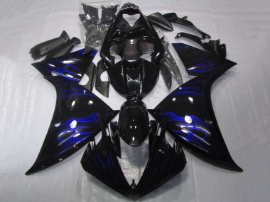 2009-2011 Yamaha YZF 1000 R1 Motorcycle Fairings - Glossy Black Blue Flame UK