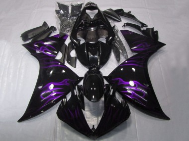2012-2014 Yamaha YZF 1000 R1 Motorcycle Fairings - Glossy Black Purple Flame UK