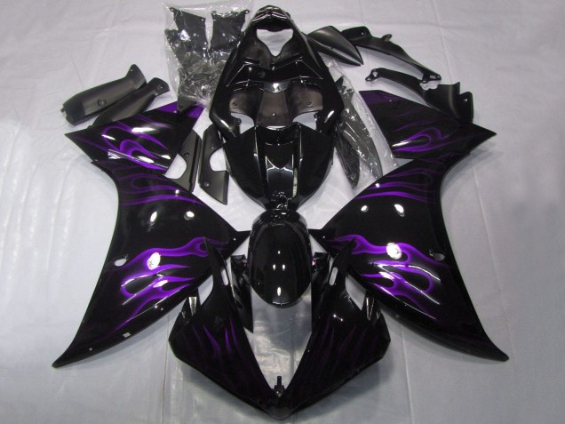 2012-2014 Yamaha YZF 1000 R1 Motorcycle Fairings - Glossy Black Purple Flame UK